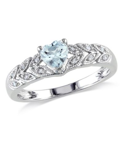 Кольцо Vintage Like из стерлингового серебра с аквамарином (1/3 ct. t.w.) и бриллиантом (1/20 ct. w.) в форме сердца