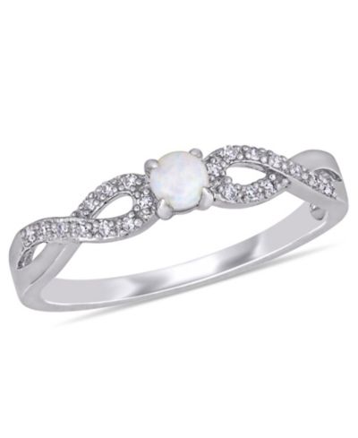 Кольцо Infinity из стерлингового серебра с опалом (1/10 ct. t.w.) и бриллиантом (1/10 ct. t.w.)