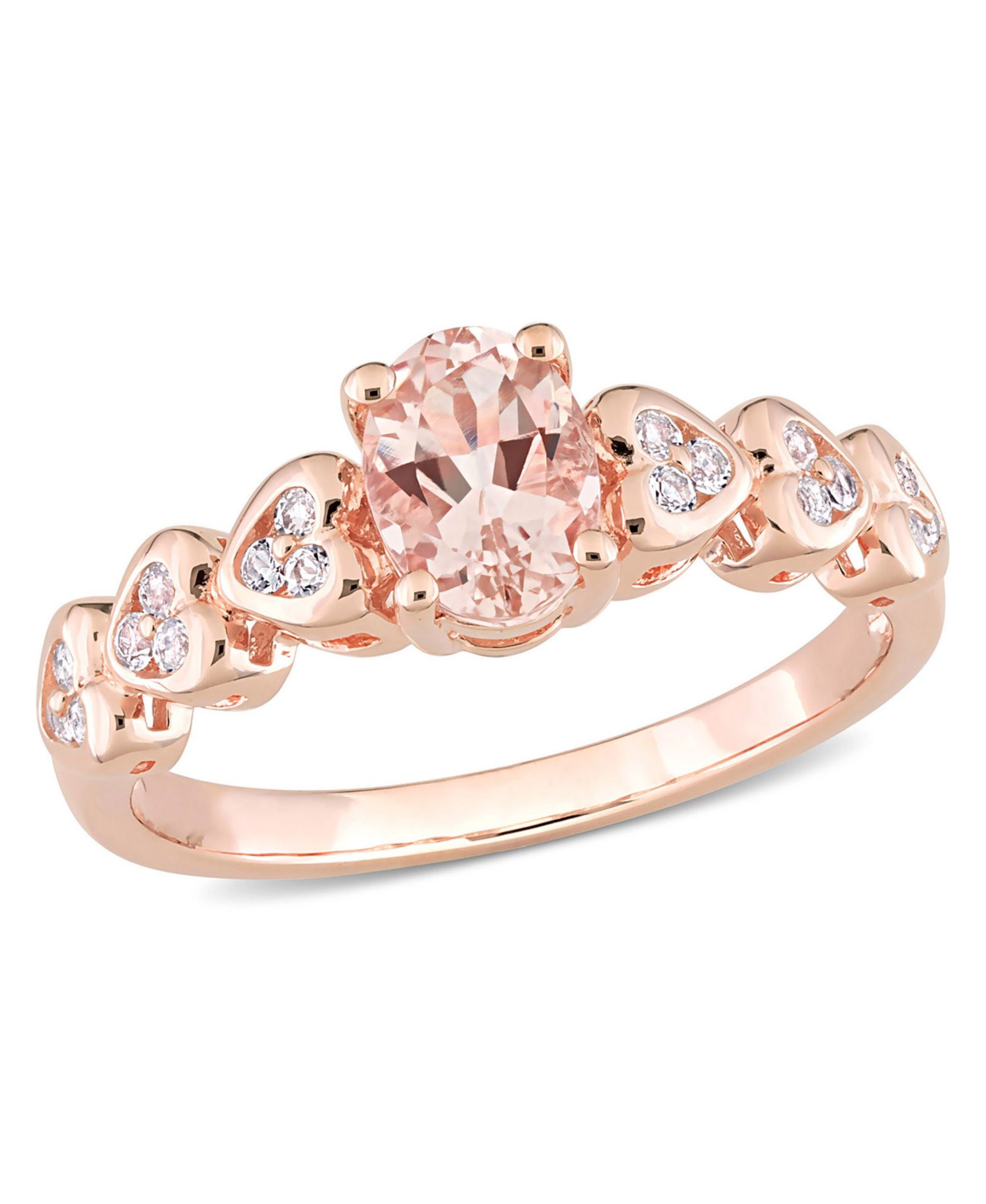 Кольцо с morganite и белым топазом, серебро с позолотой Rose Gold, овальное сердце