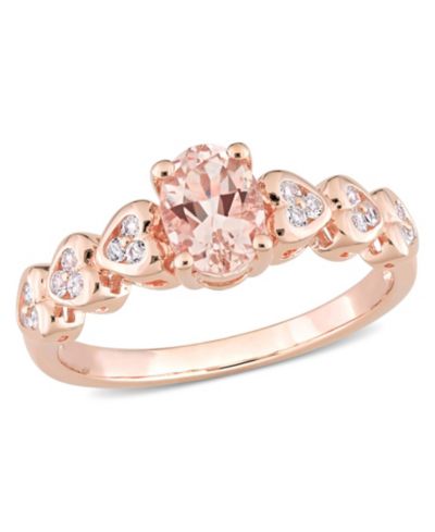 Кольцо с morganite и белым топазом, серебро с позолотой Rose Gold, овальное сердце