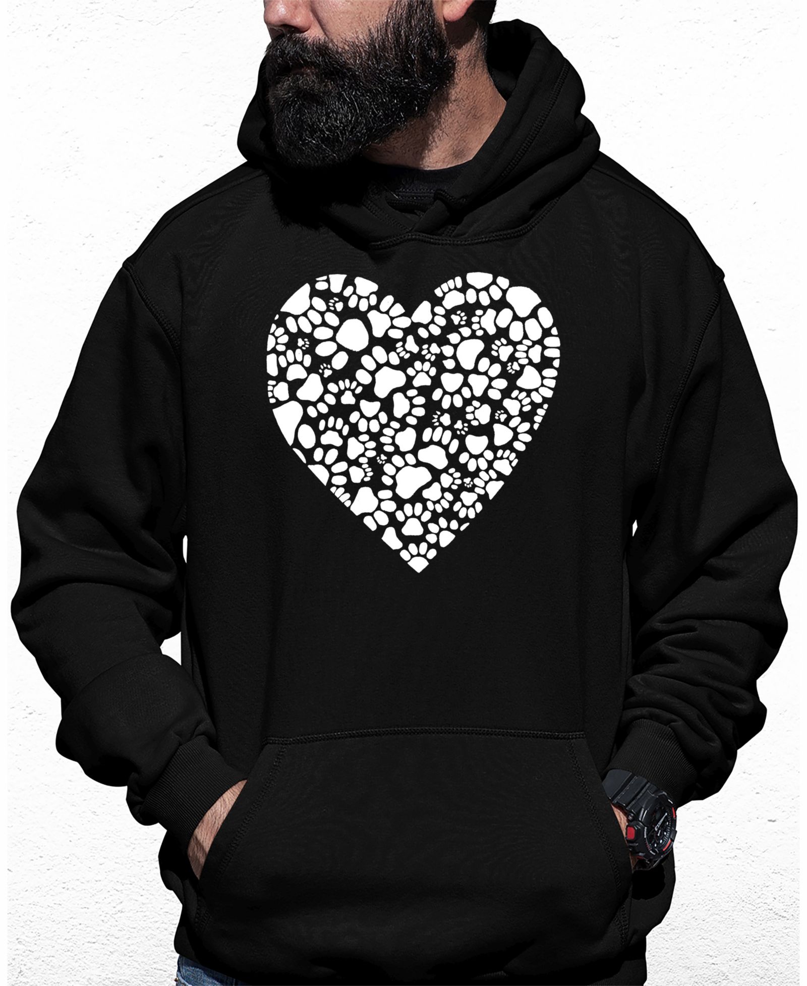 Мужской свитшот Paw Prints Heart Word Art с капюшоном