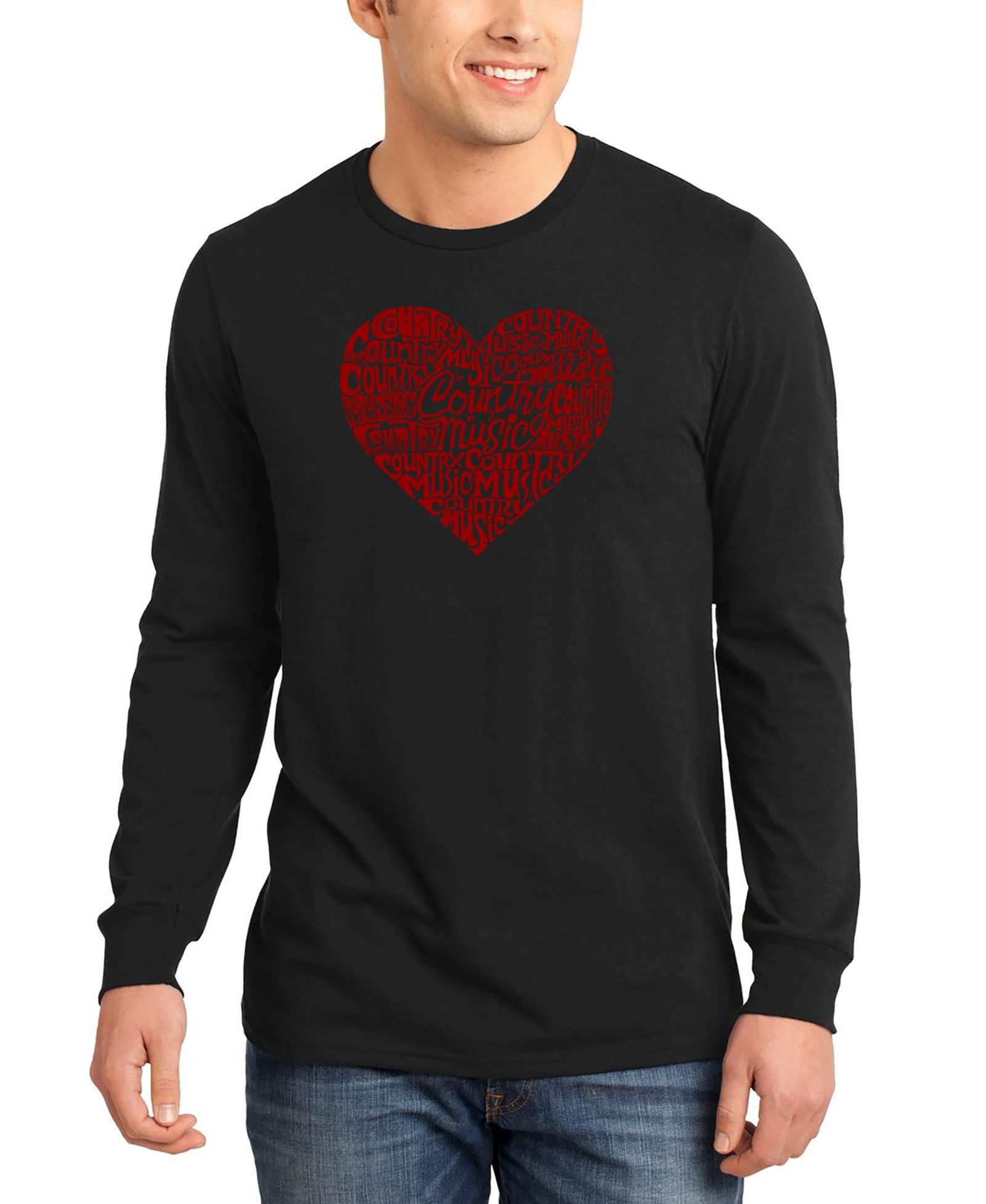 Футболка с длинным рукавом Men's Country Music Heart Word Art
