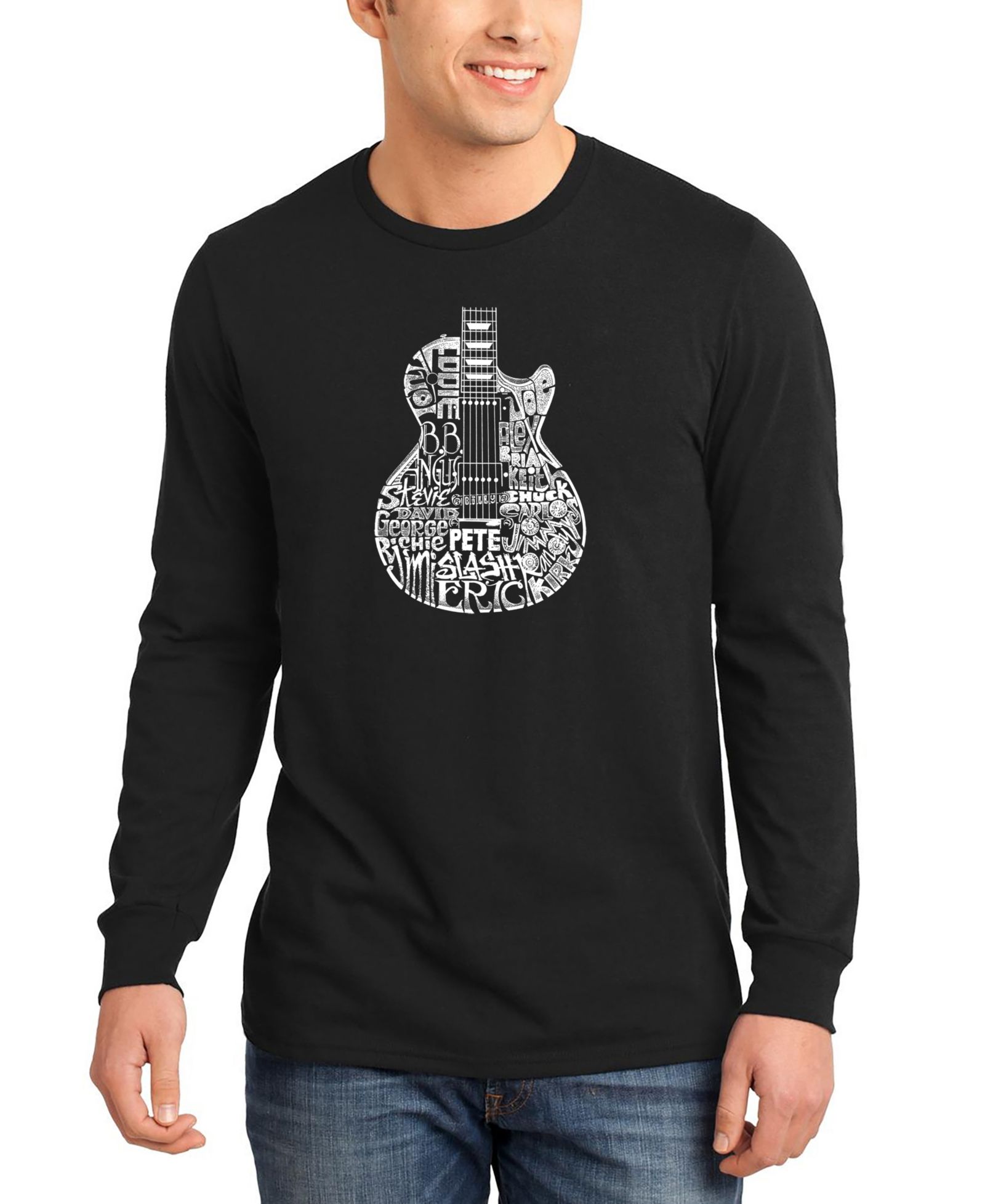 Футболка LA Pop Art Men's Rock Guitar Head Word Art с длинным рукавом