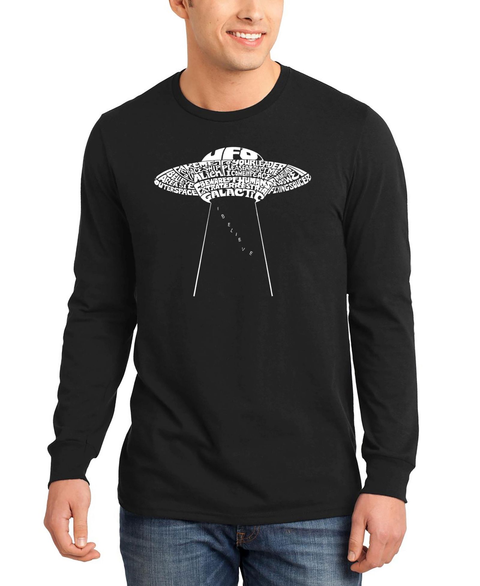 Мужская футболка LA Pop Art Flying Saucer UFO Word Art с длинным рукавом