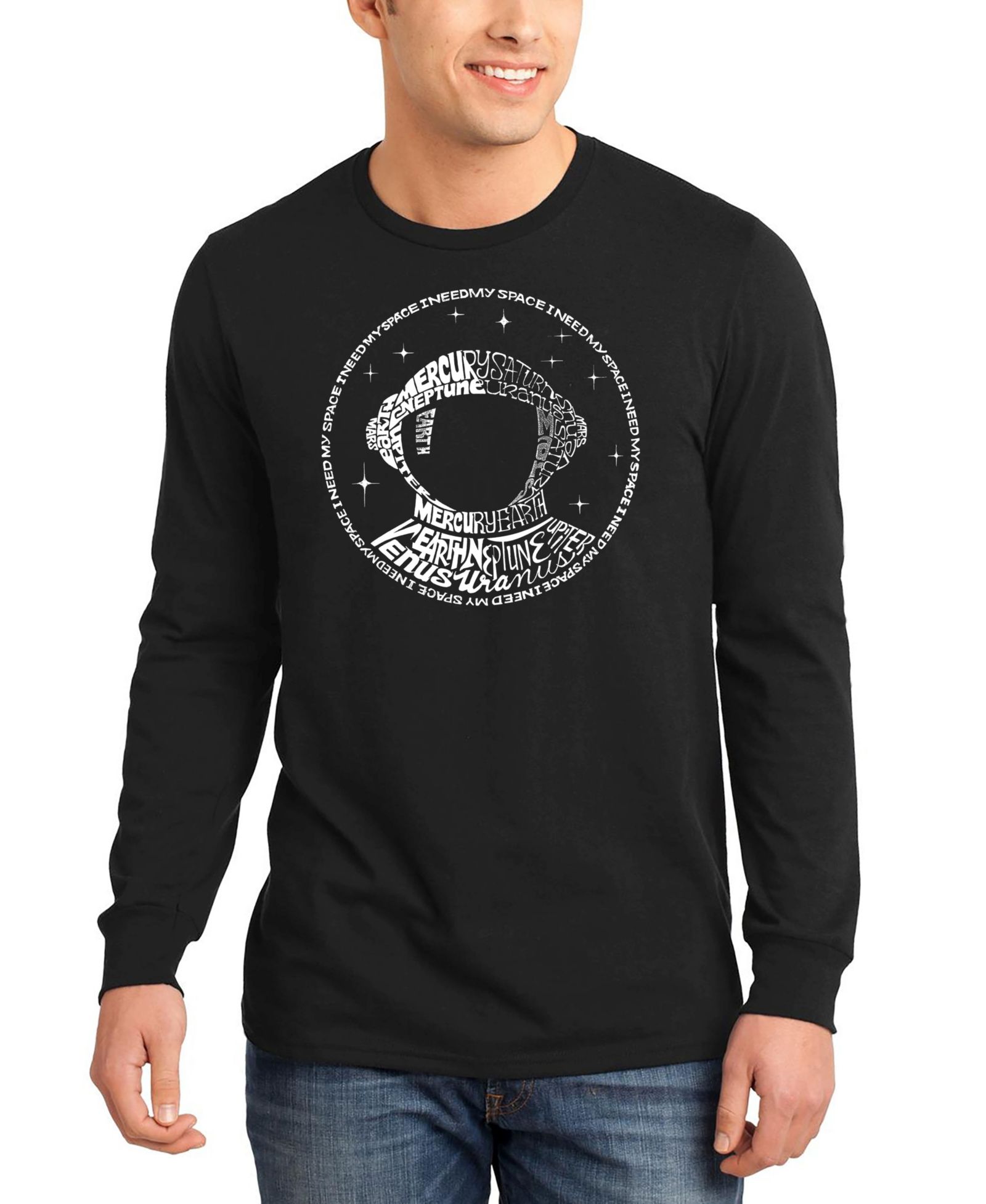 Мужская футболка с длинным рукавом LA Pop Art I Need My Space Astronaut Word Art