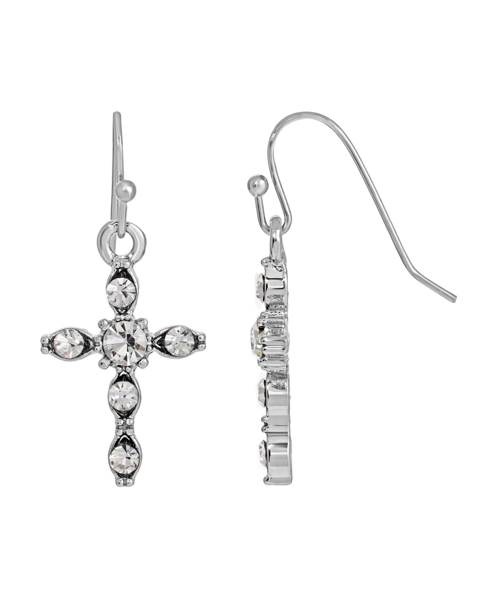Symbols of Faith Серьги-подвески с кристаллом в форме креста, серебристые