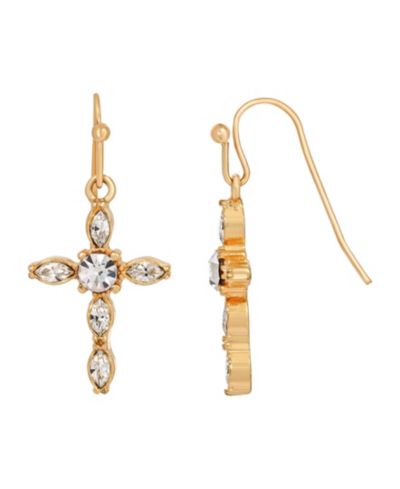 Серьги-подвески с крестом из кристаллов, покрытые 14K золотом