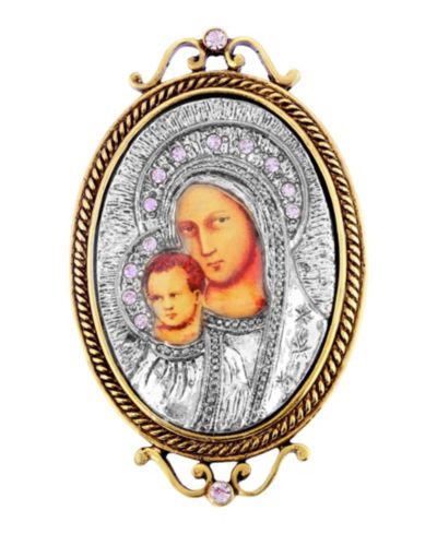 Брошь Iconica Mary с фиолетовой эмалью, покрытая 14K золотом и серебром