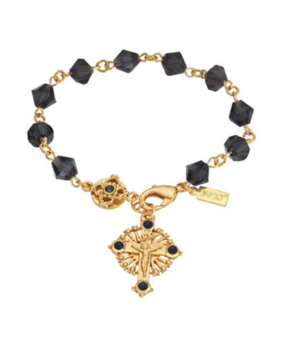 Rosary Crucifix Bracelet с синими бусинами и 14K Gold-Dipped