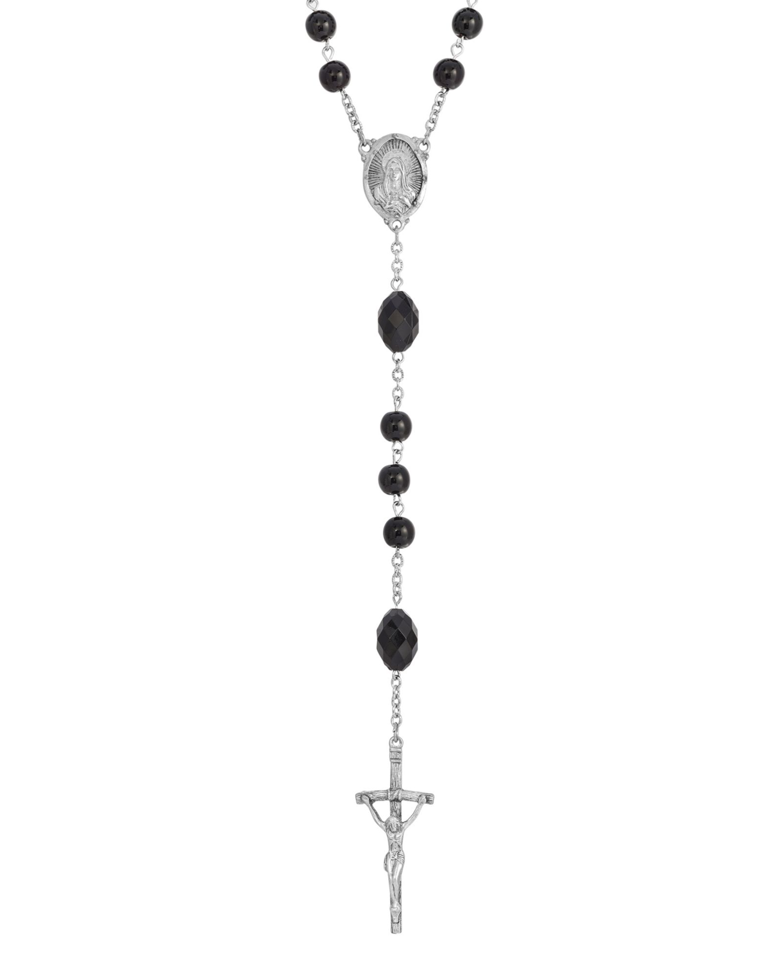 Silver-Tone and Black Bead Papal Rosary