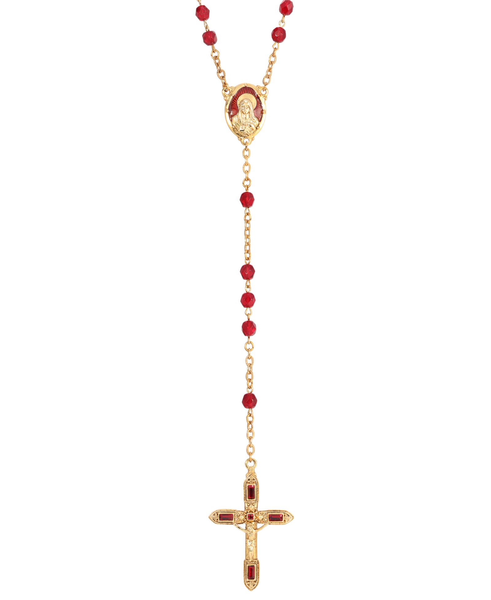 14K Gold-Dipped Red Bead and Red Enamel Rosary