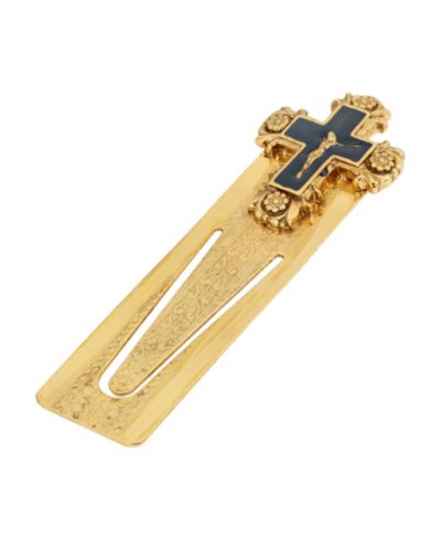 Symbols of Faith маленькая закладка для книг с золотым напылением 14K и синей эмалью в виде распятия