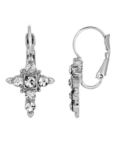 Серьги с крестом из кристалла под серебро