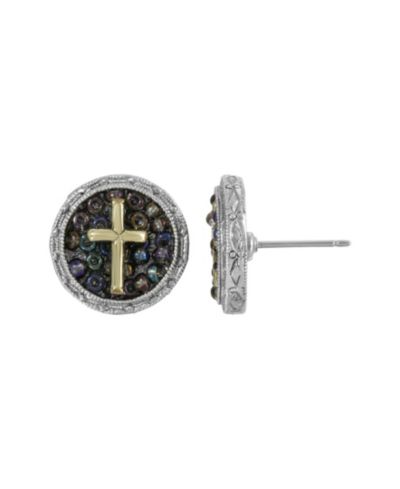 Серьги-гвоздики Symbols of Faith Silver-Tone Multi Color Beaded Cross