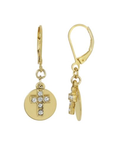 Серьги Symbols of Faith с кристаллом в золотом напылении 14K и круглым диском