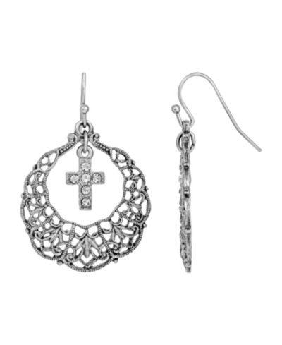 Серьги-подвески Symbols of Faith Pewter Hoop Crystal Cross