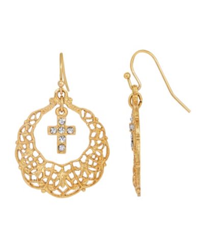 Серьги-подвески 14K Dipped Hoop Crystal Cross Drop