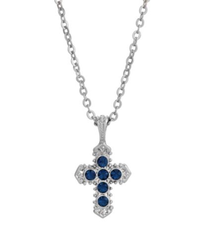 Ожерелье с синим крестом в серебристом цвете