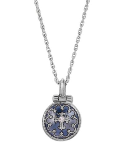 Подвеска-крест Symbols of Faith Silver-Tone Blue Enamel