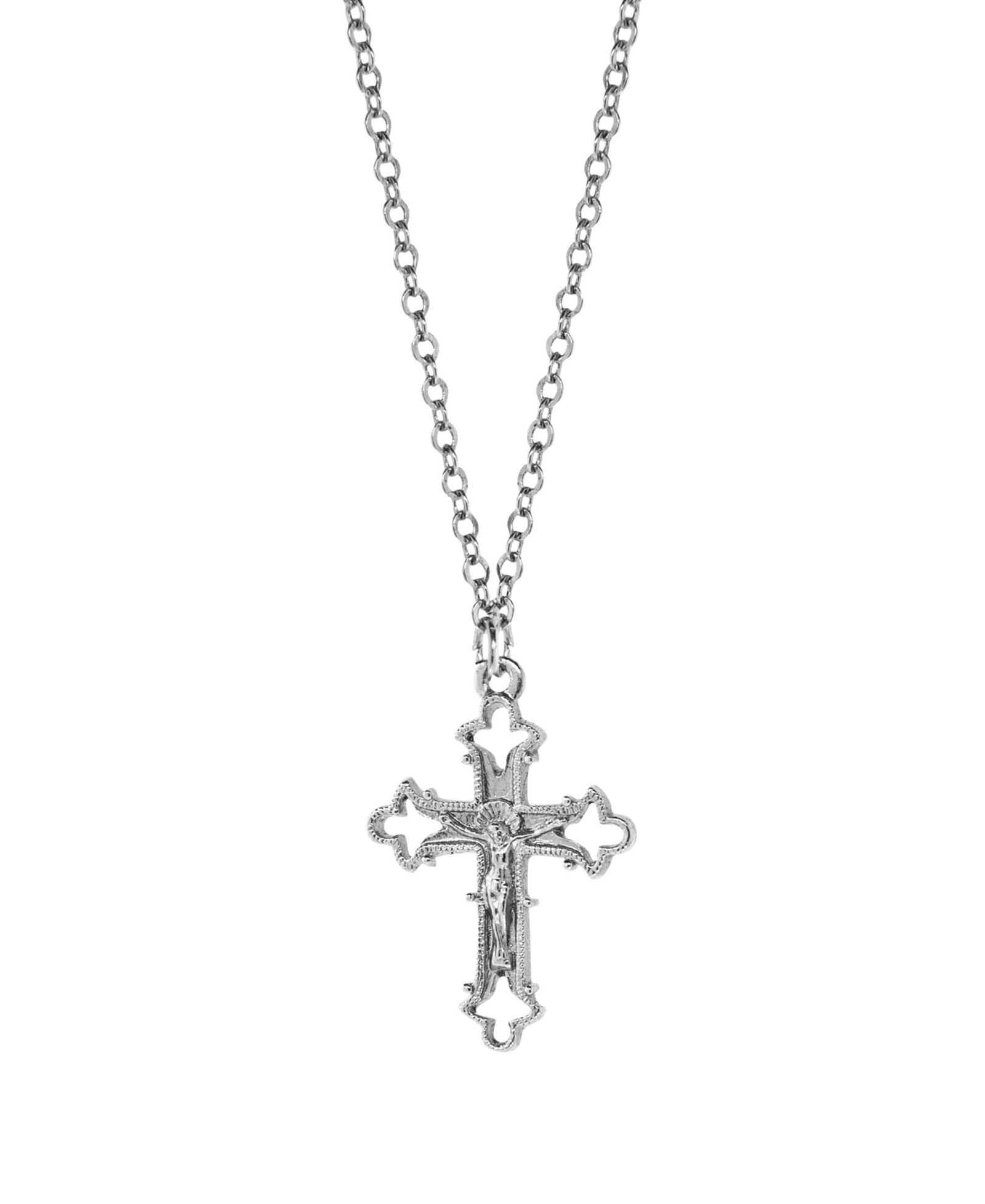 Silver-Tone Crucifix Cross Necklace