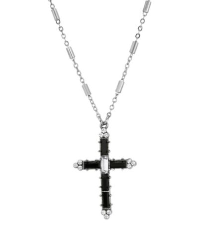 Подвеска Symbols of Faith Pewter Black Clear Crystal Cross