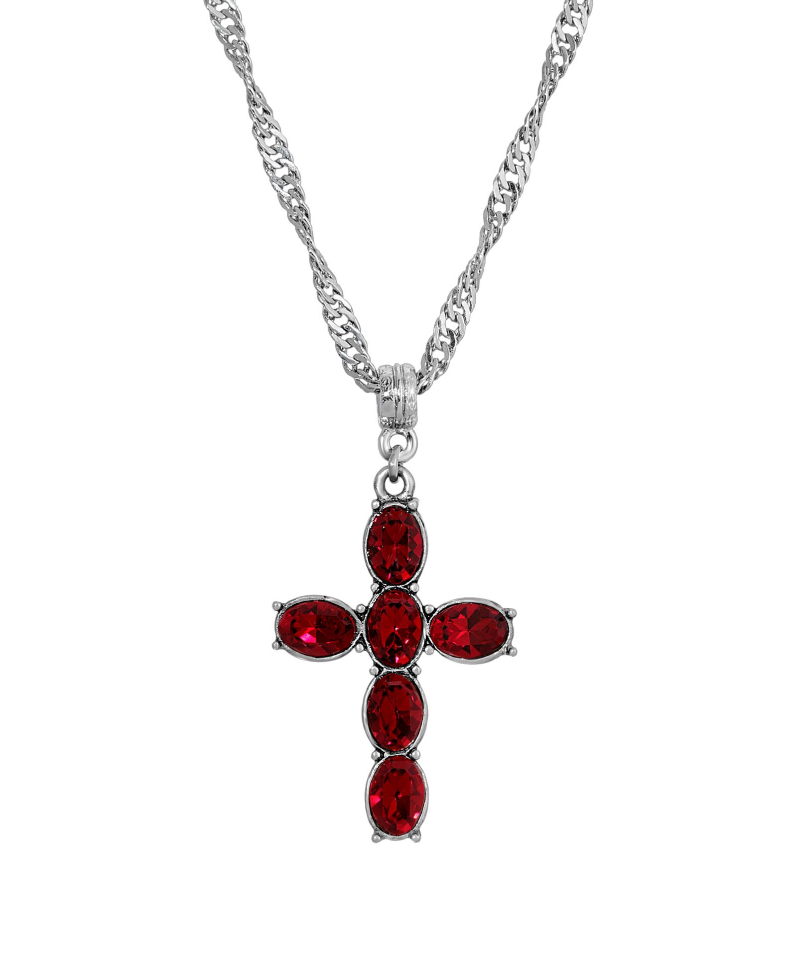 Ожерелье Pewter Red Crystal Cross Silver-Tone Twisted