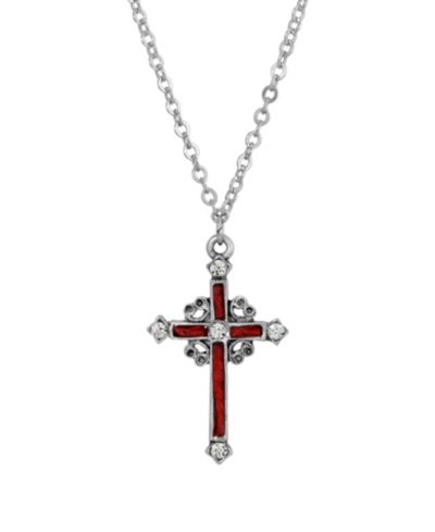 Ожерелье с эмалевым крестом и кристаллами в цвете Pewter Red