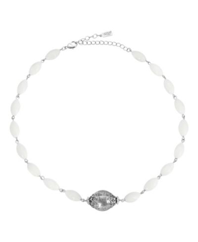 Symbols of Faith ожерелье Hail Mary с белой доломитовой крошкой, Silver-Tone