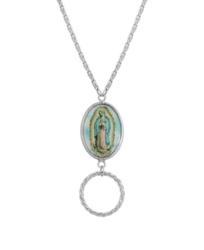Silver-Tone Oval Lady of Guadalupe Eye Glass Holder Necklace