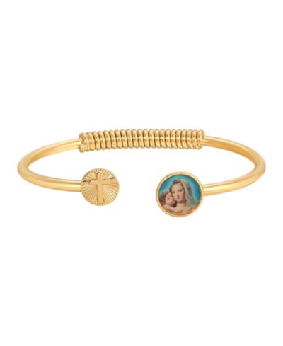 Браслет Symbols of Faith 14K Gold-Dipped Cross and Mary and Child Decal Accent Spring Hinge