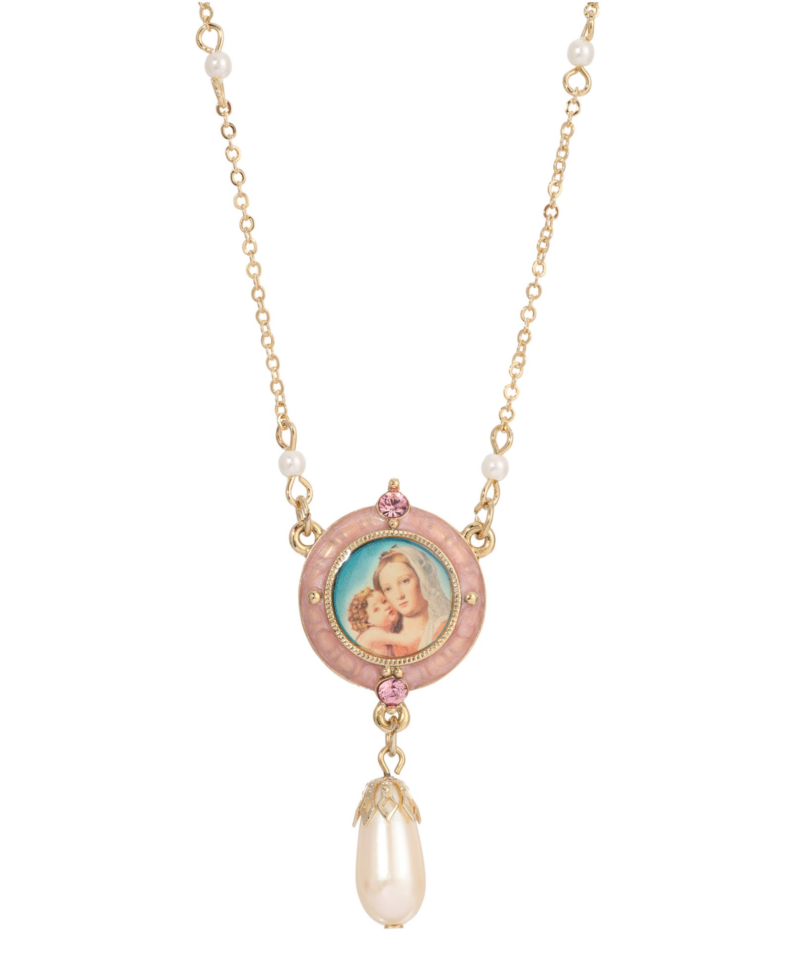 Подвеска Mary and Child с розовым искусственным жемчугом 14K Gold-Dipped