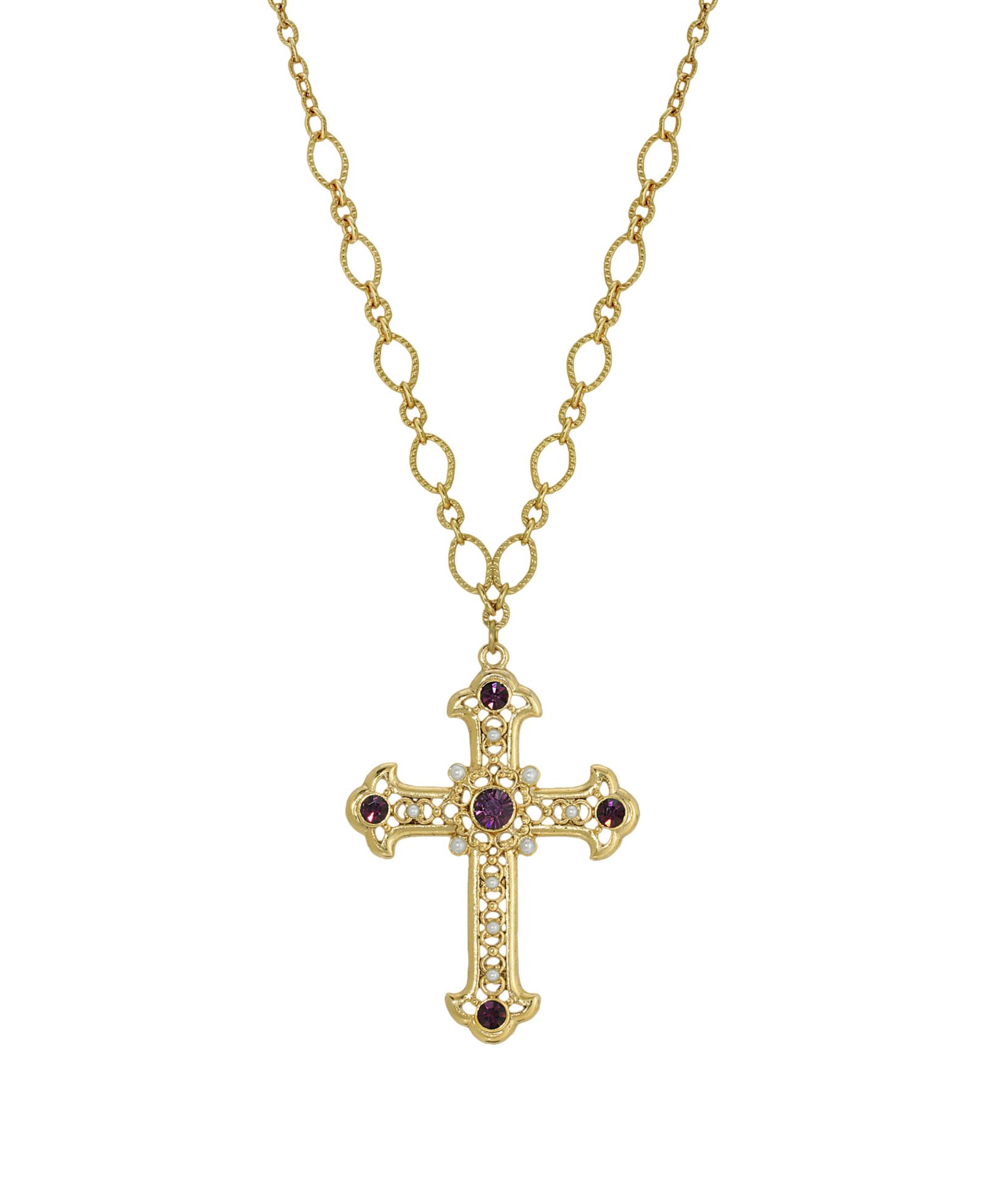 14K Gold Dipped Amethyst Cross Necklace