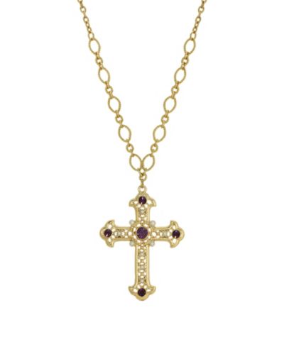 14K Gold Dipped Amethyst Cross Necklace