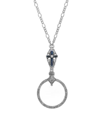 Pewter Dark Blue кристальный кулон-лупа в виде креста