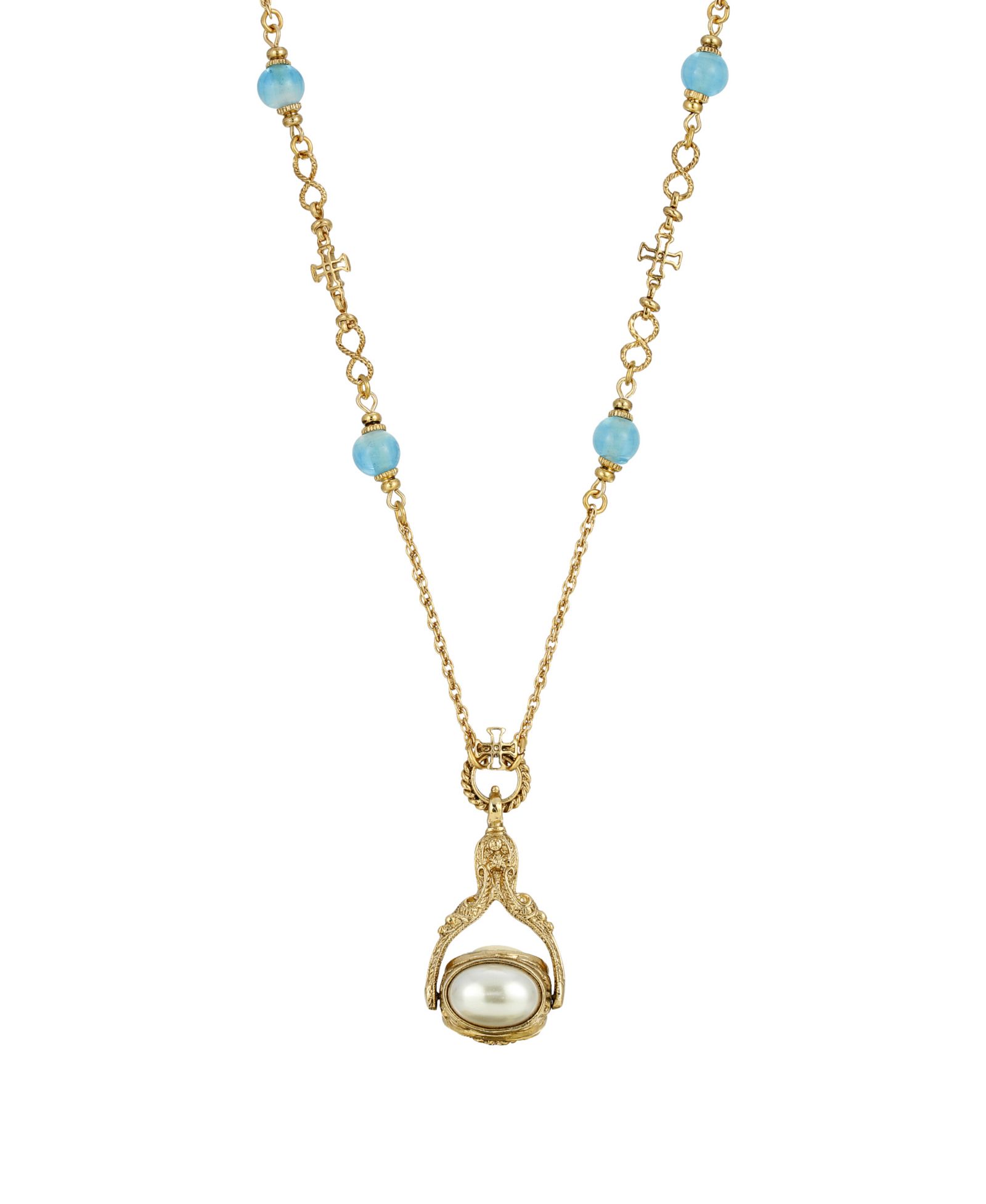Symbols of Faith ожерелье с тройным вращающимся жемчугом и подвеской Mary Cameo, 14K Gold-Dipped
