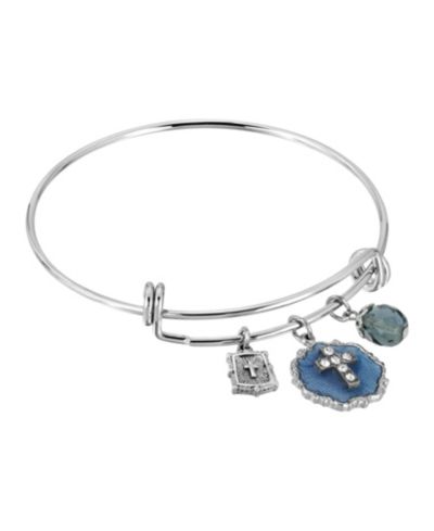 Браслет Symbols of Faith Silver-Tone Blue Enamel Crystal Cross Beaded Slide Charm