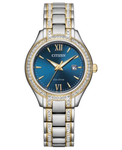 Citizen Eco-Drive Женские Silhouette Crystal Two-Tone Stainless Steel Bracelet Watch 30mm