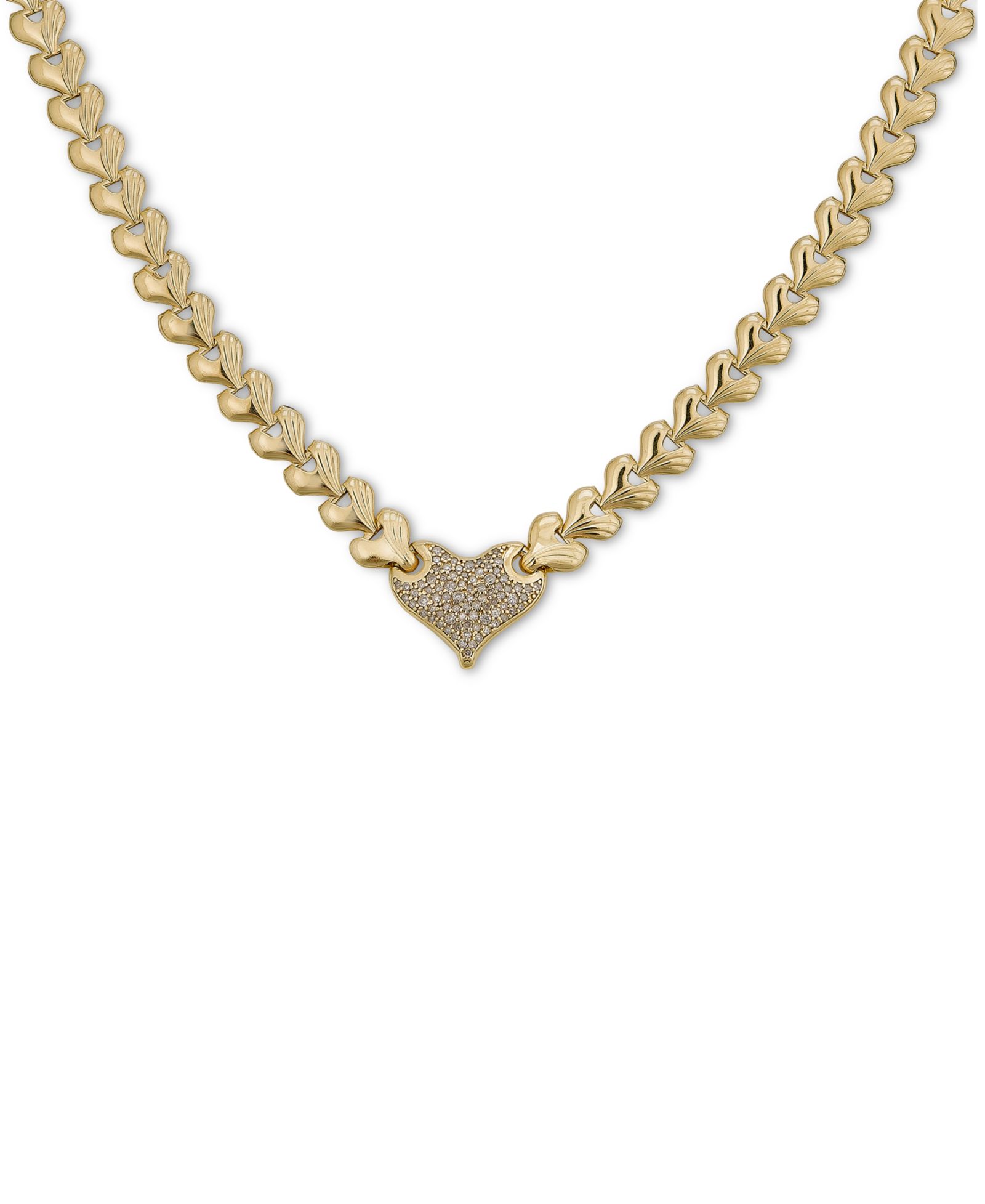 Ожерелье Diamond Heart 17" Heart Link в 14k Gold-Plated Sterling Silver
