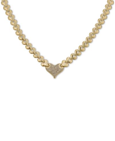Ожерелье Diamond Heart 17" Heart Link в 14k Gold-Plated Sterling Silver