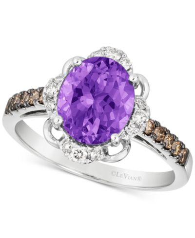 Le Vian кольцо с аметистом и бриллиантами в белом золоте 14k