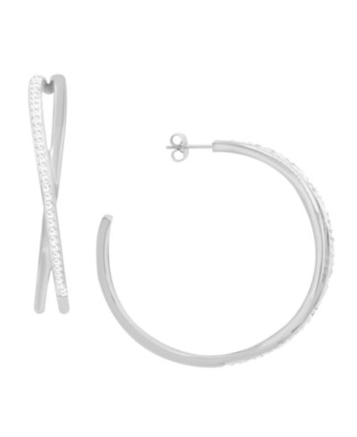 And Now This Criss Cross Clear Crystal C Hoop Earring, Gold Plate and Silver Plate