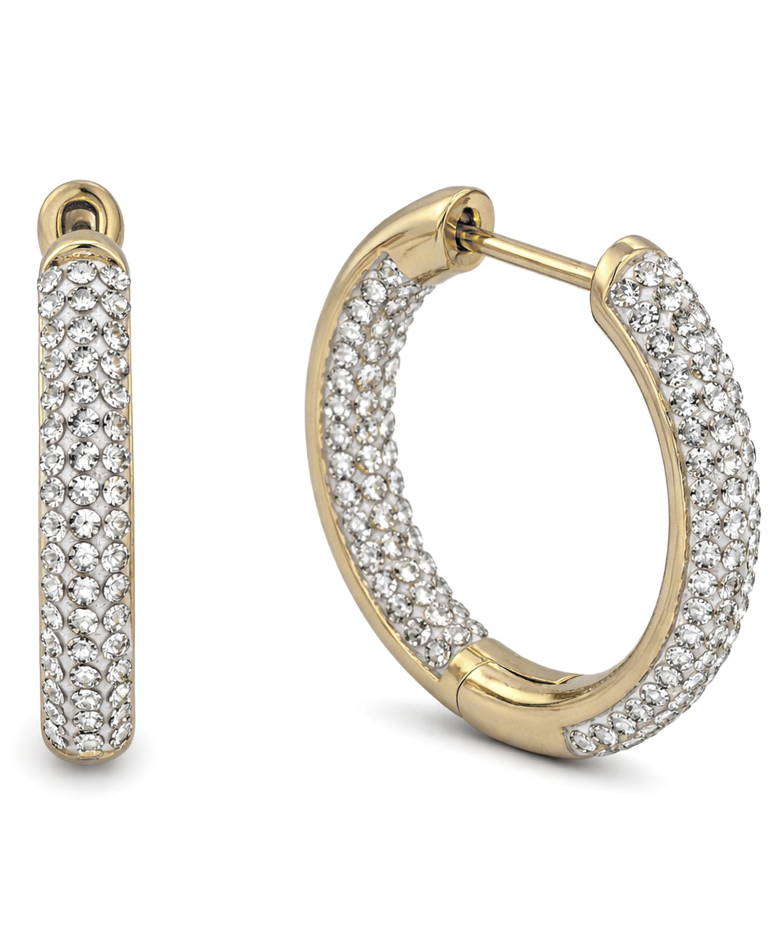 Серьги-кольца And Now This High Polished Hinged Crystal Pave Gold Plate and Silver Plate