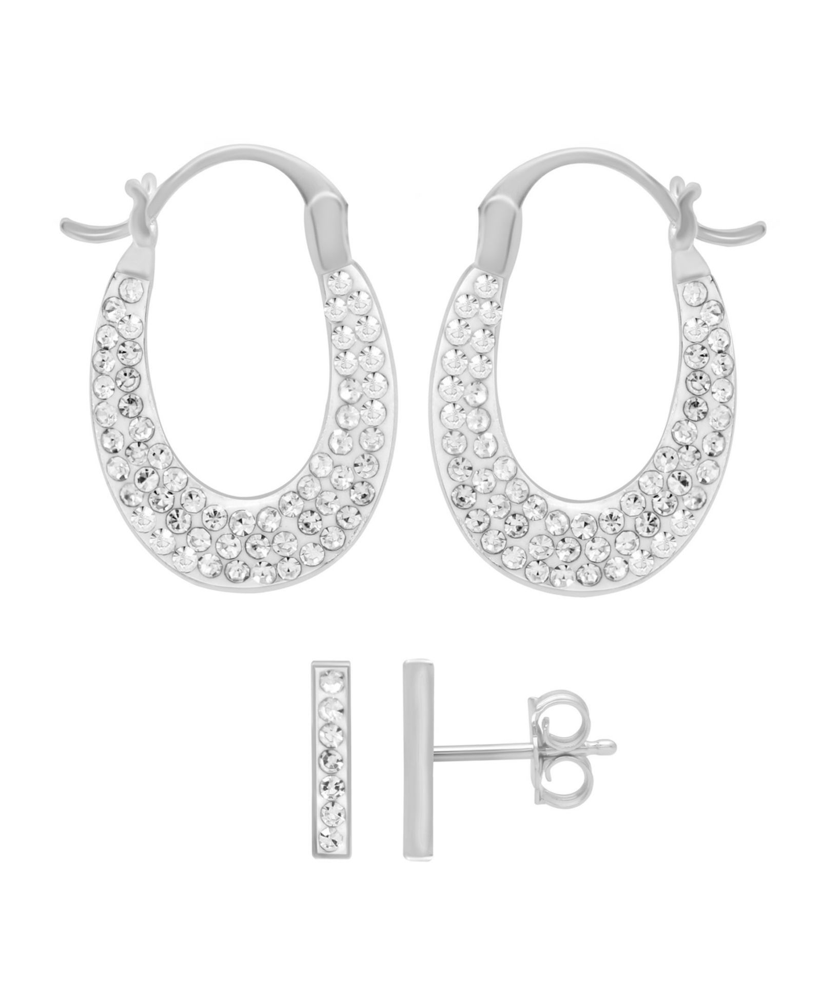 Essentials набор серег Crystal Bar Stud Pave Oval Hoop Duo, позолота и серебрение