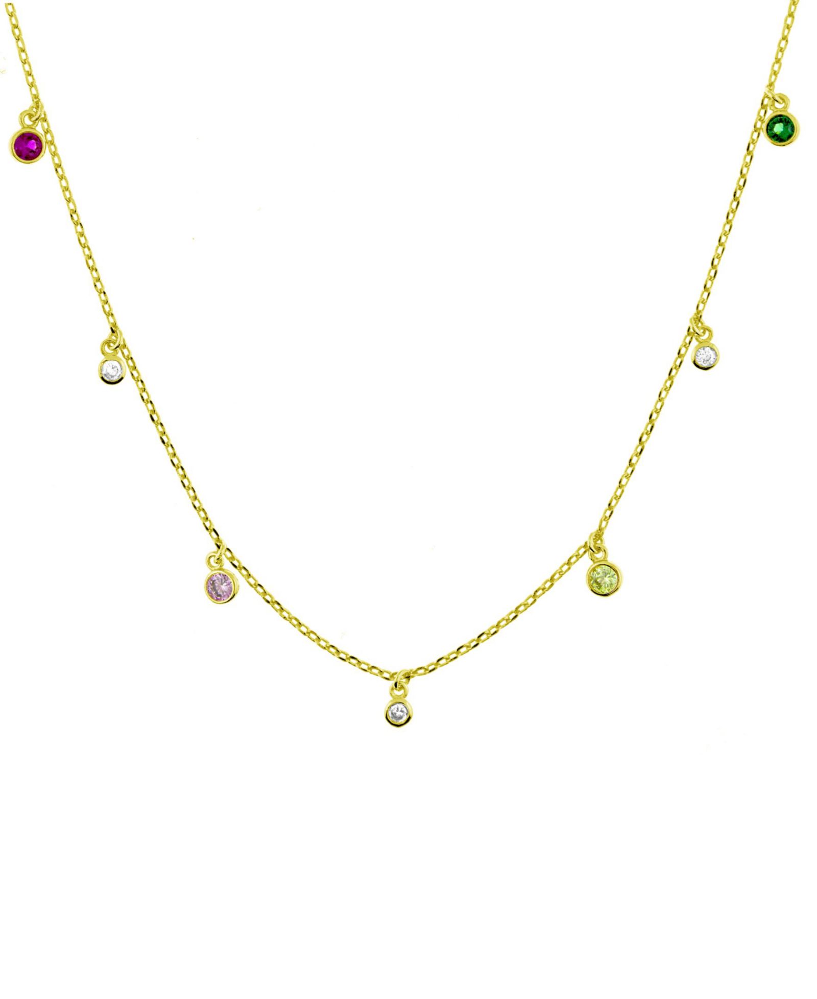 And Now This Multi Channel Color Stone Drop Necklace, Gold Plate 16"+2" extender