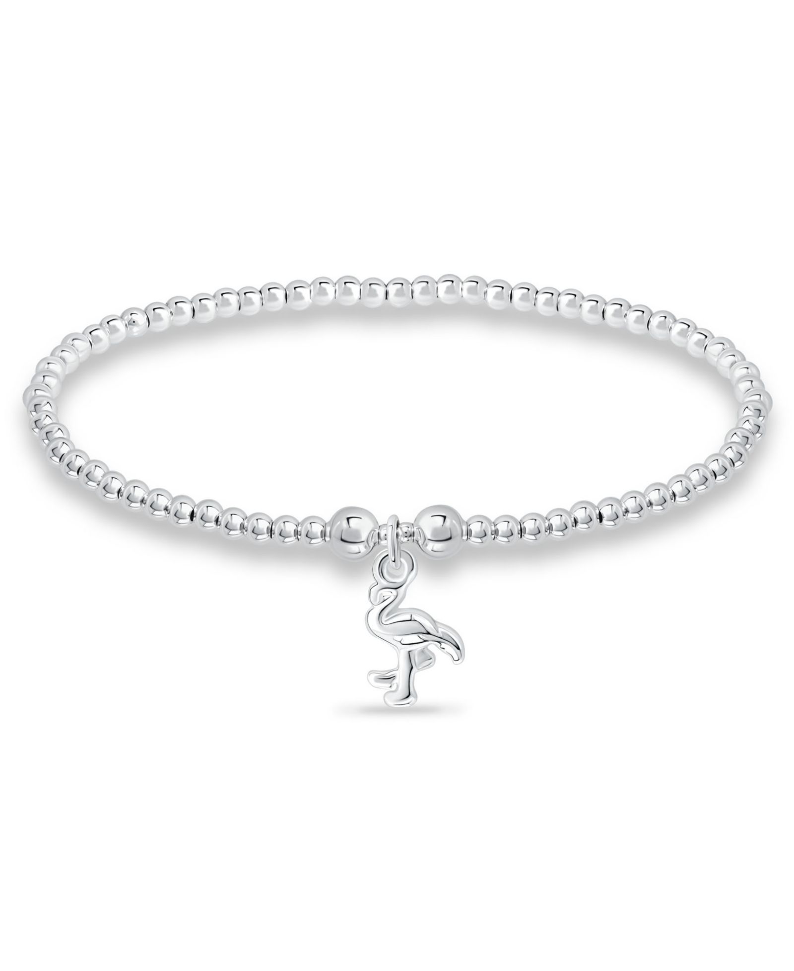 Bead Flamingo Charm Bracelet in Silver Plate