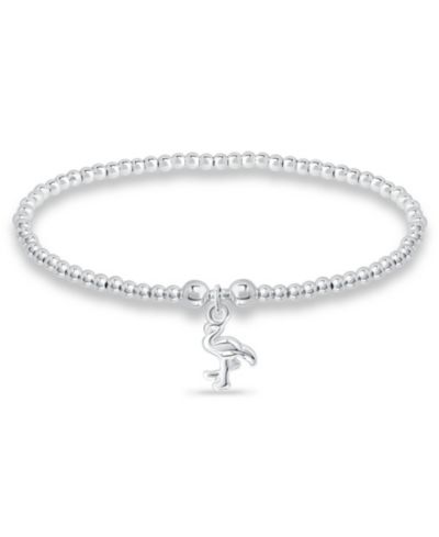 Bead Flamingo Charm Bracelet in Silver Plate