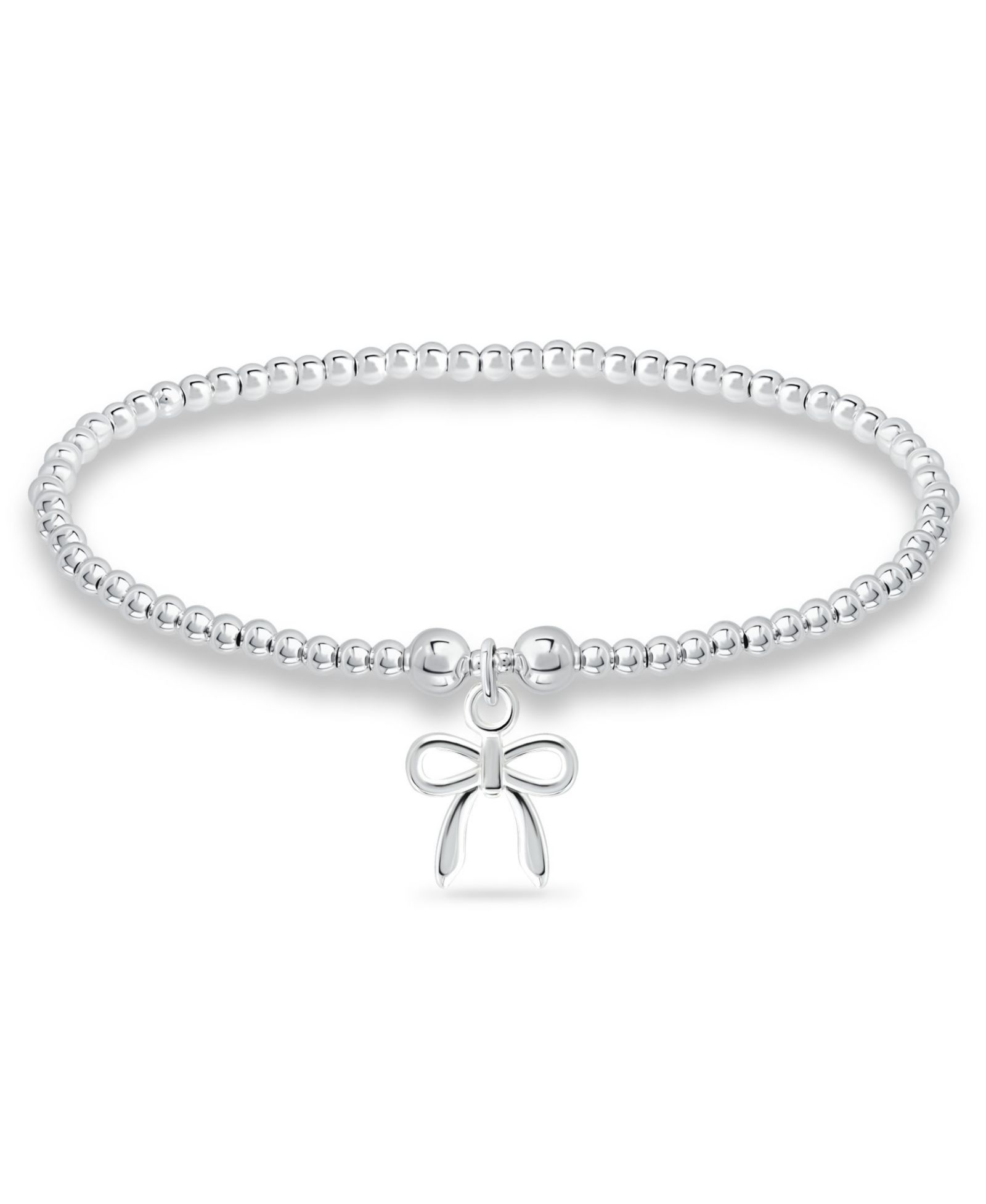 Bead Bow Charm Bracelet in Silver Plate