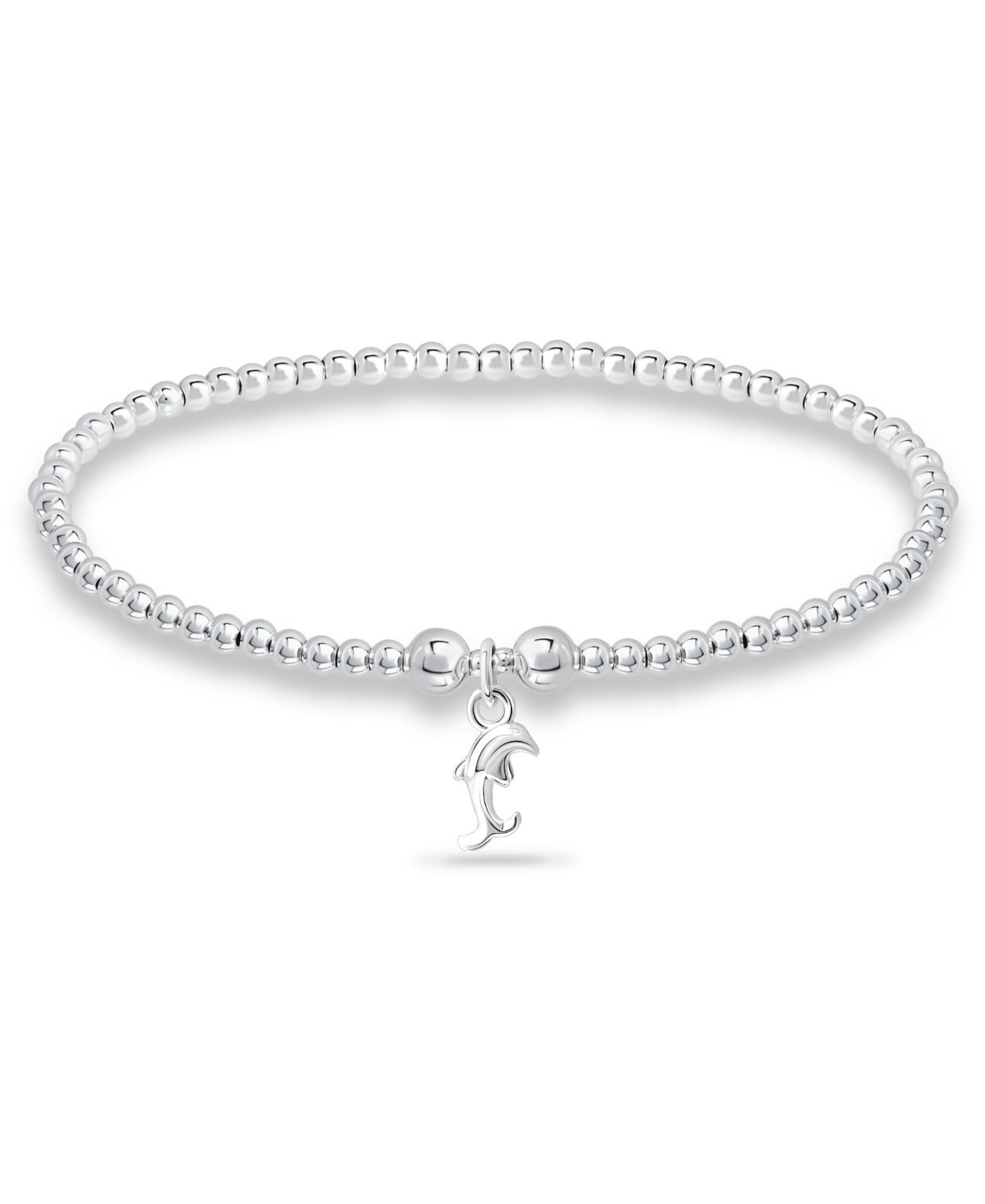 Bead Dolphin Charm Bracelet in Silver Plate