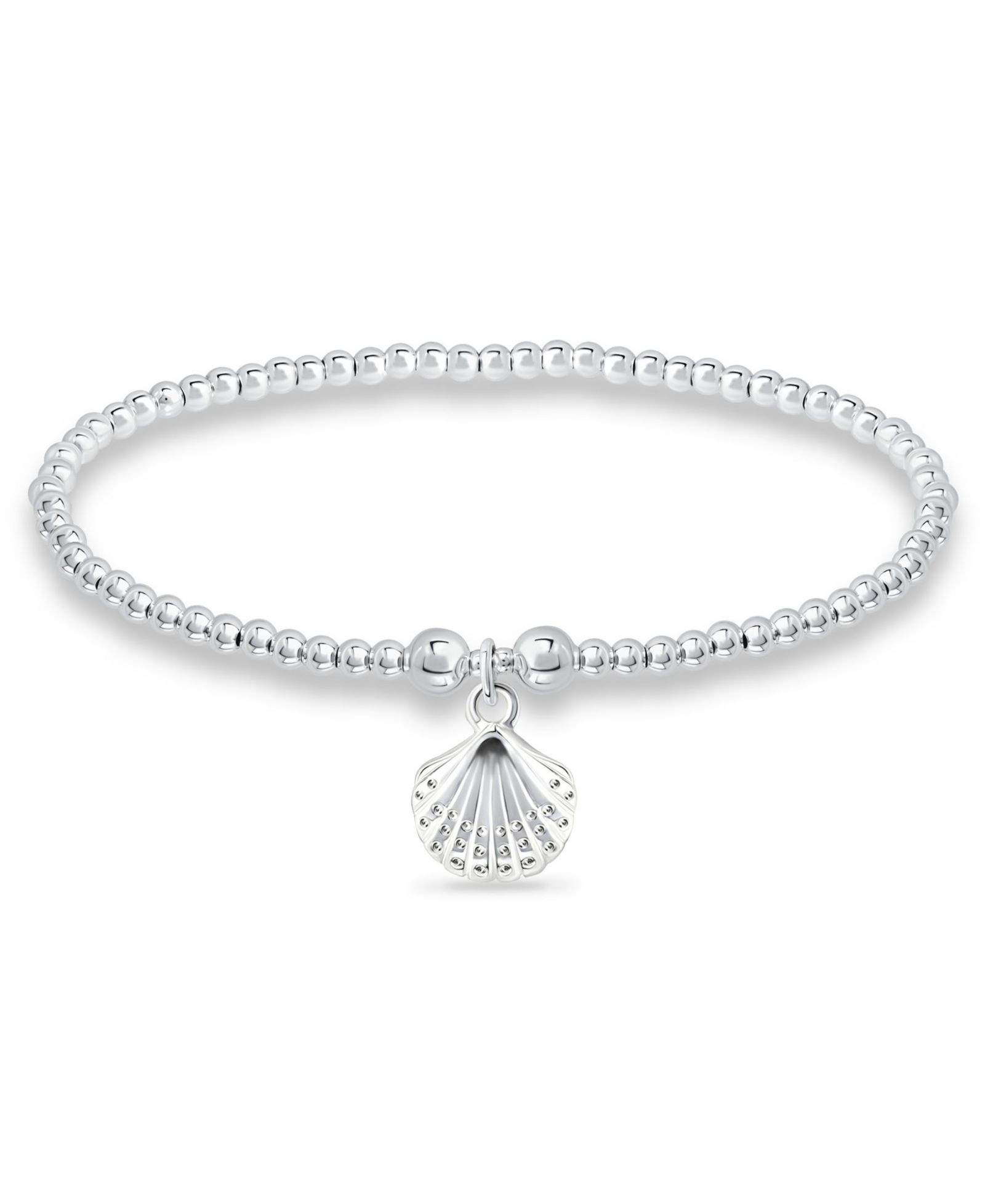 Bead Sea Shell Charm Bracelet in Silver Plate