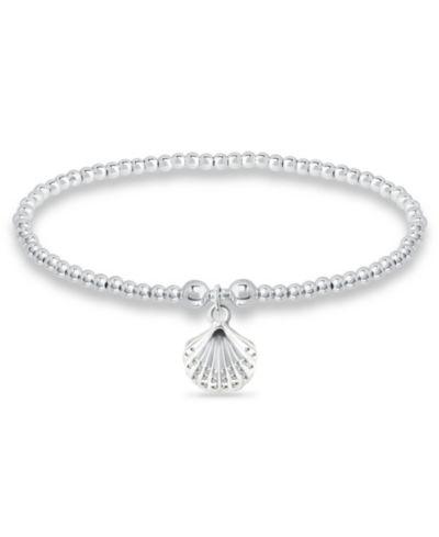 Bead Sea Shell Charm Bracelet in Silver Plate